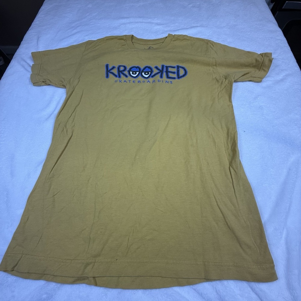 Krooked Skateboarding T Shirt Mens Medium Mustard Yellow Logo Graphic Skate Tee